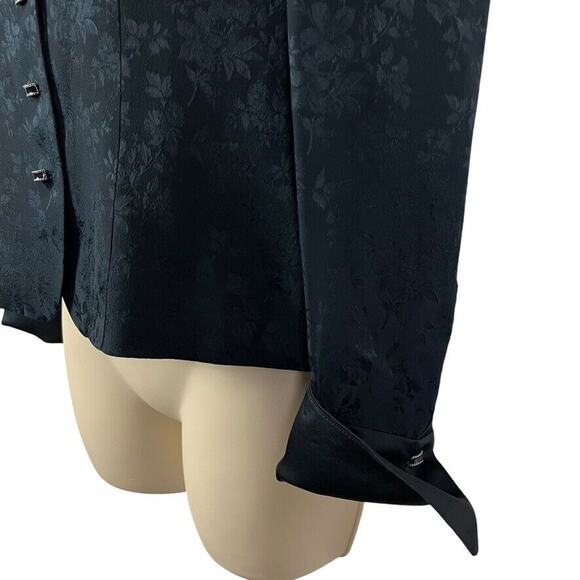 Dana Buchman Petite Black Satin Vintage Whimsigoth Cuffed Blazer Jacket 4P - Picture 8 of 16